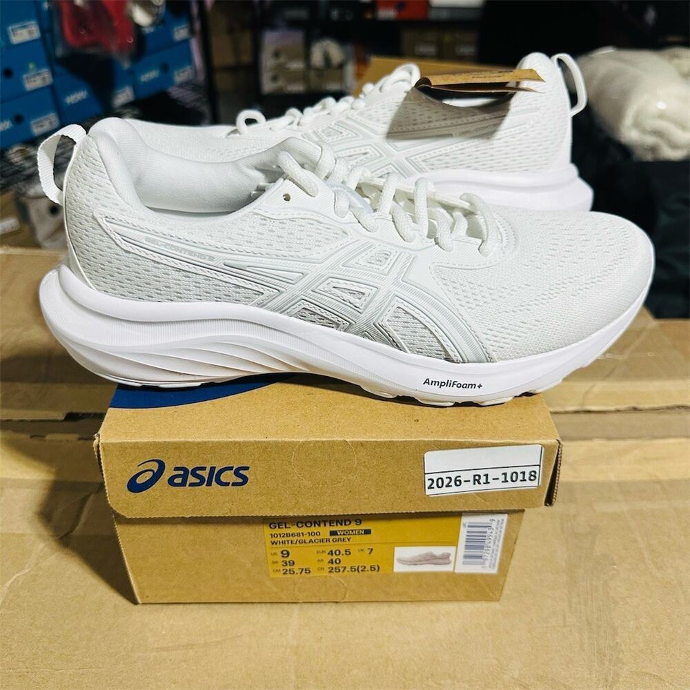 ASICS GEL-CONTEND 9 'White Glacier Grey' Sneakers 1012B681-100 | Womens 9 | NIB